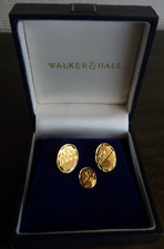 Vintage 9ct Gold Cufflinks & Tie Pin Set Walker & Hall