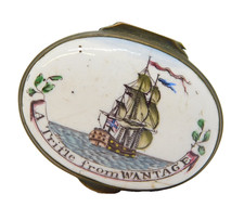 Georgian Bilston Enamel Patch Box 'A Trifle from Wantage' Antique c1800