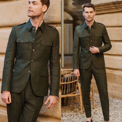 Men green linen piece - men's,