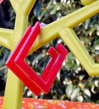 RESIN SQUARE hoop EARRINGS retro colour light red kawaii pushback post