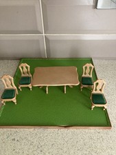 Sylvanian Families Dining Table with green velvet chairs x 4