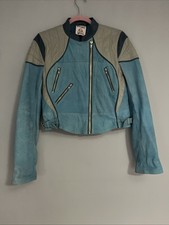 Topshop Women’s Blue Rusty Blue Real Leather Jacket, VTG, Size 12
