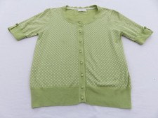 M&S 1950'S VINTAGE CARDIGAN CHARTREUSE & WHITE POLKA DOTS SHORT SLEEVE TOP UK 12