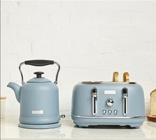 Retro Blue 4 Slice Toaster & 1.7L Electric Kettle Set | Vintage Style Kitchen Du