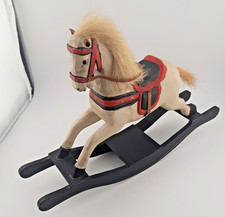 Large Vintage Carved Painted Wooden Rocking Horse Figure & Reins Ornament 29cm