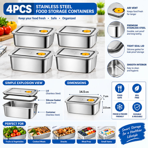 4pcs large stainless - large, steel
