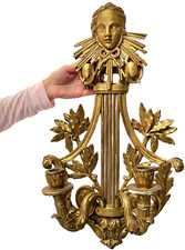 ANTIQUE FRENCH CANDLE SCONCE ROCOCO HAND-CARVED WOOD WITH GILDED GESSO 58 cms