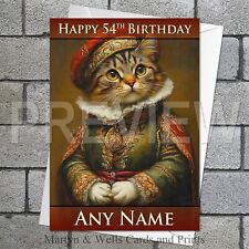 Fancy Tabby Cat birthday card. 5x7 inches. Kitten. Personalised, plus envelope.