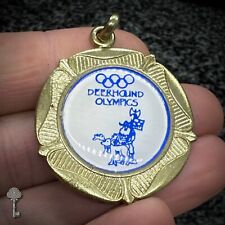 VINTAGE DEERHOUND OLYMPICS MEDAL PENDANT GOLD TONE DOG SHOW SPORTS AWARD TROPHY