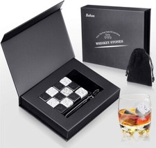 Whiskey Stones Gift Set - 12 Granite Ice Rocks &  Tongs New