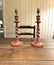 Pair Wooden lamps Barley twist table bedside desk lamp bases Vintage