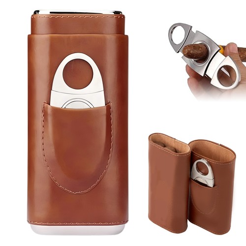 Brown leather cigar case - brown,