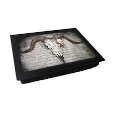 Gothic Floral Goat Skull Lap Tray - Wooden, Cushioned, Unique Gift Idea
