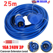 25M Caravan Motorhome Hook Up Extension Cable 16A 240V 3pin Mains Electric Lead