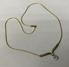 HM Hallmarked 9ct 9k Yellow Gold Flat Herringbone Chain Pear CZ Dropper Necklace