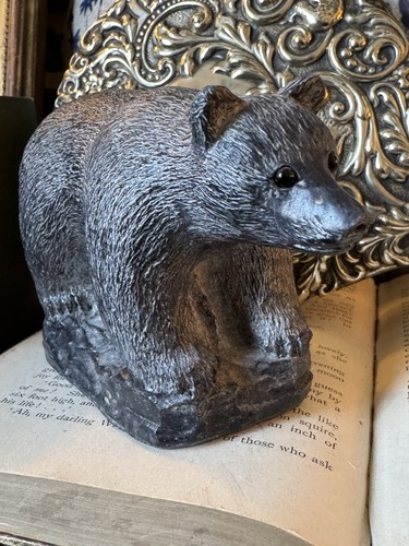 Heavy cast stone bear ornament - cast,
