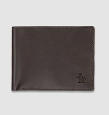 $59 Original Penguin Men's Brown Leather Embossed Logo Bi-Fold Wallet