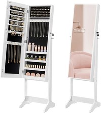 SONGMICS Mirror Jewellery Cabinet Armoire Full Length Lockable White Organiser