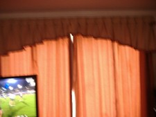 LONG RUSTIC LINED CURTAINS with LIGHT BROWN  PELMET