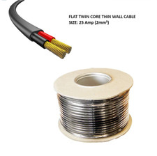 25 Amp (2mm²) Automotive 12v 24v Stranded 2 Core Flat Twin Thin Wall Cable 