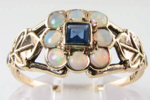 9ct gold blue sapphire opal - 9k,