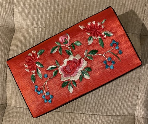 Vtg red embroidered satin - vtg,