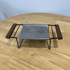 Vintage  Food Warmer Stainless Steel & Teak Wood Handles Candle Tray MCM