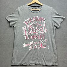 Vintage DIESEL T Shirt Women Medium Grey Pink The Brave Print SINGLE STITCH