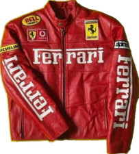 Ferrari Men Racing Red Leather Jacket Motorcycle Vintage World Champion Jacket