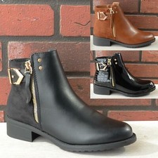 Womens Ladies Flat Low Block Heel Casual Work Office Chelsea Ankle Boots Size