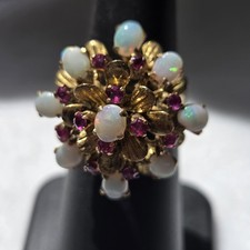 18K Gold Ring Opal Ruby