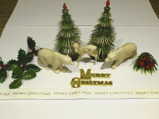 12 piece Vintage Christmas Cake Decorations .Trees, polar bears, deer, holly +