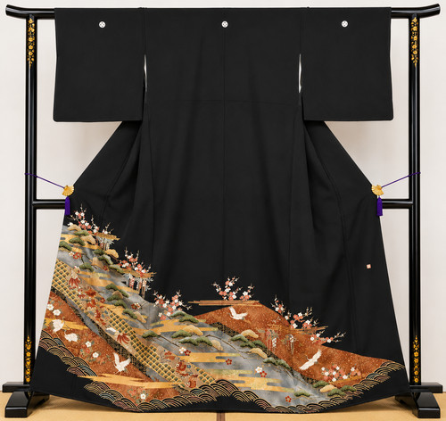 Japanese black tomesode kimono - black,