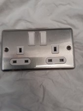 Wall Socket Double 13 A 2 Gang Switched Screwless Silver Colour.