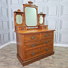 Antique Dressing Table Chest Of Drawers - Mirror Vanity Dresser Edwardian Wooden