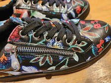 Pavers Women's Black Lace-Up Trainers Floral UK Size 6/Eu39