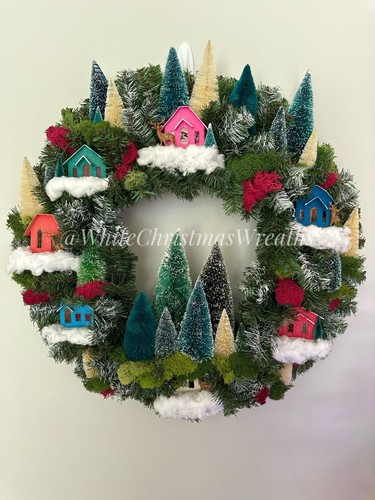Vintage putz house wreath - vintage,
