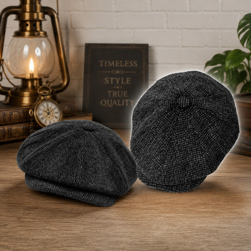 Men herringbone newsboy - men's, flat