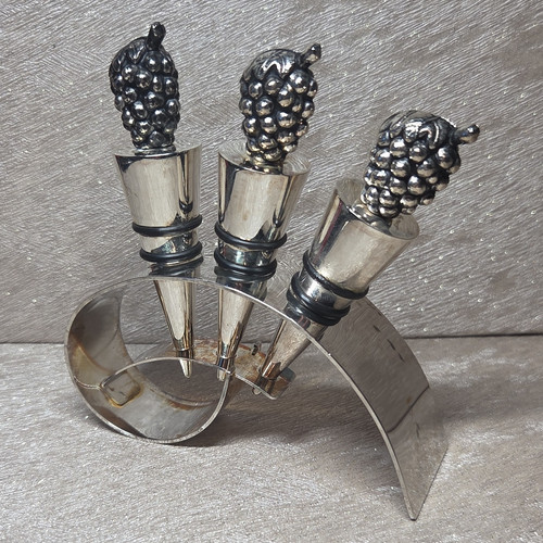 3pc silver metal grape bottle - silver,