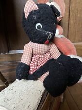 Vintage Cat Teddy Dressed in Gingham Dress. Googly Eyes c1960s. Poss Pedigree?