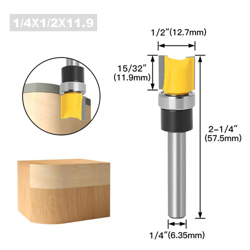 Flush trim router bit - router, 1/4"