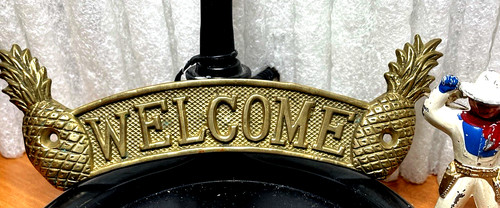 Brass pineapple welcome - brass, "welcome"
