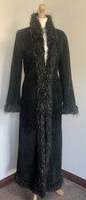 East Boho Real Butter soft Suede Faux Fur Maxi Long Penny Lane Afghan Coat UK 8
