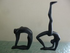 X2 Black Yoga Posture Stretching Female Figurines in Resin