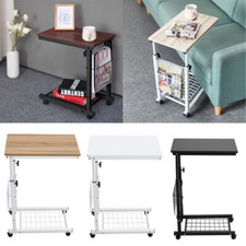 Bed Side Table C-Shaped Coffee Table Laptop Desk Living Room Bedroom w/ Wheels