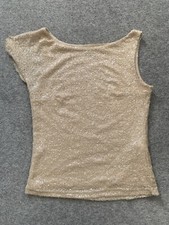 Zara Sequin One Shoulder Short Sleeve Top Cream Size S