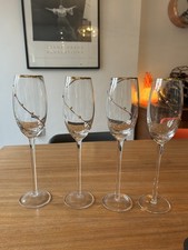 4 x Vintage White Wine Champagne Prosecco Glasses Gold Embellished 26cm high 