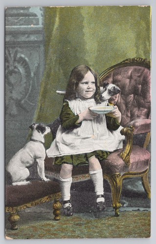 Edwardian girl feeds - , terrier