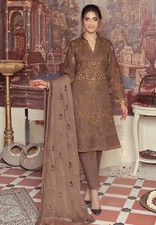 ORIGINAL SALWAR KAMEEZ ZUNAIRI COLLECTION UNSTITCHED LAWN 3 PIECE BROWN NEW SUIT