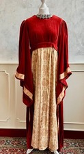 Medieval Red Gold Velvet Brocade Handfasting Queen Theatre Costume Dress M/L